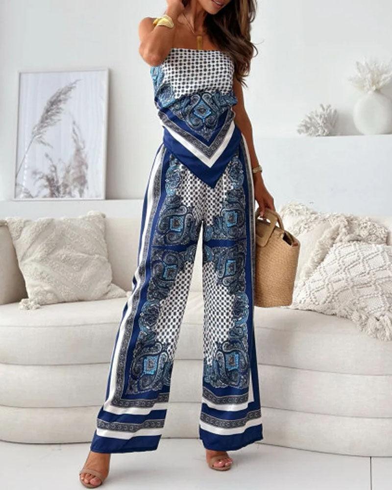 Set două piese cu vesta și pantaloni imprimeu elegant