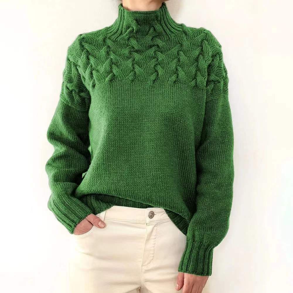 Pulover casual cu guler înalt, de culoare solidă