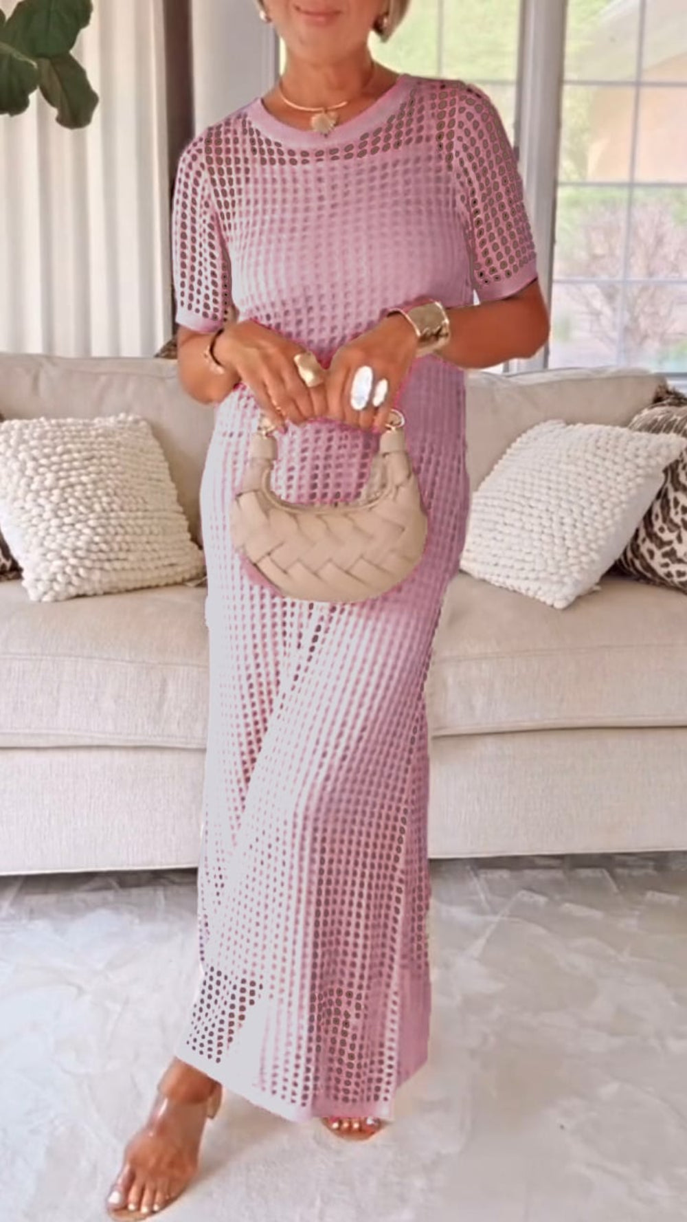 Elegant Klänning med Båturringning, Lätt och Luftig, i Två Delar