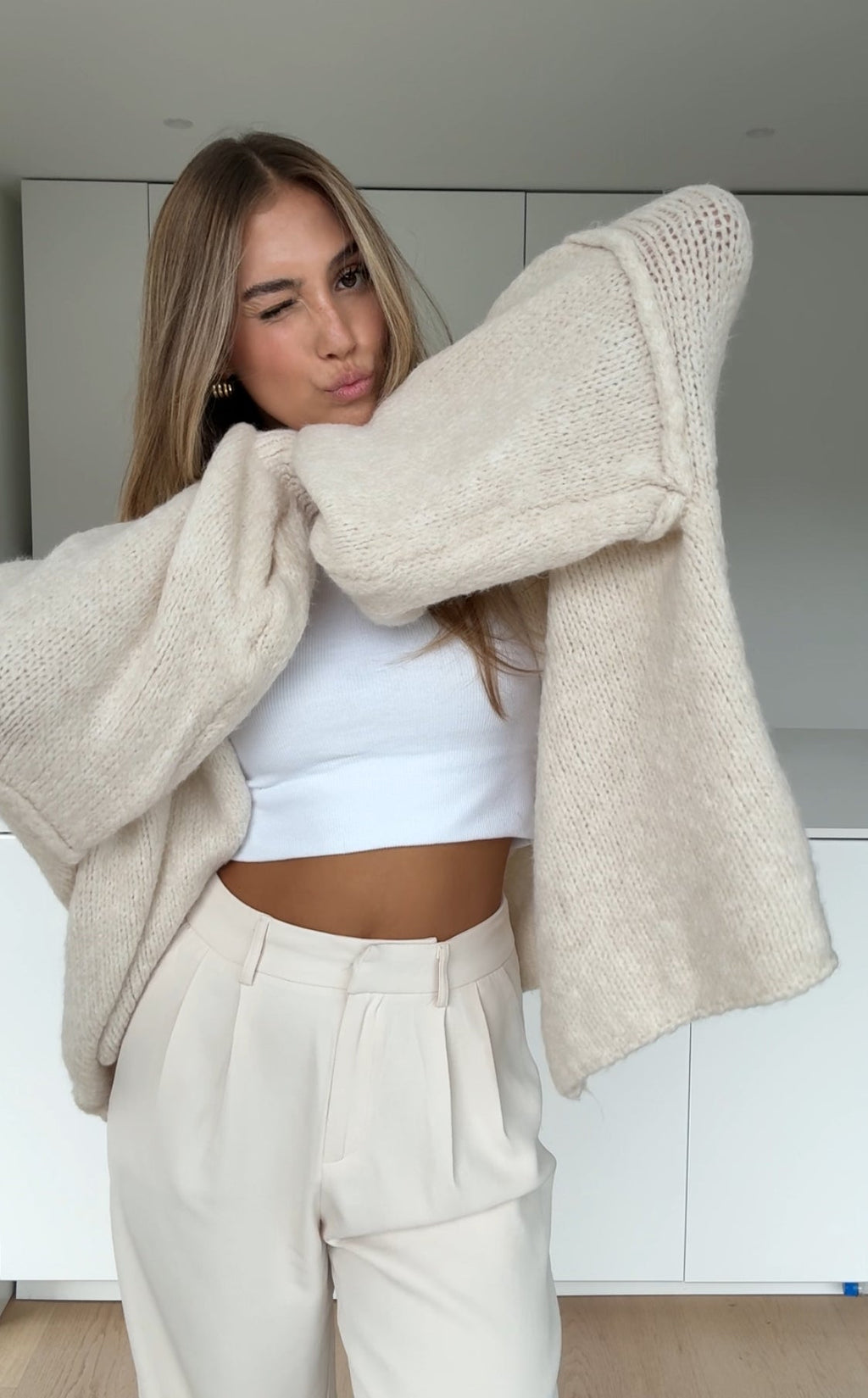 CARDIGAN CLASIC PUFOASĂ VANILIE