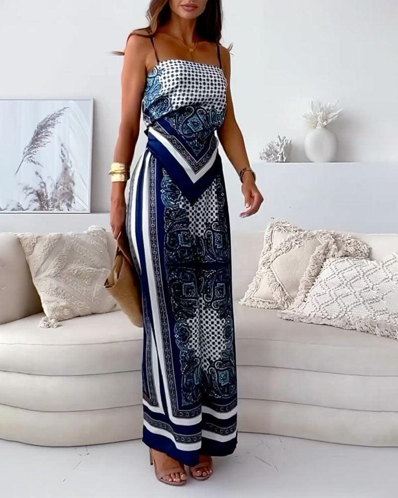 Set două piese cu vesta și pantaloni imprimeu elegant