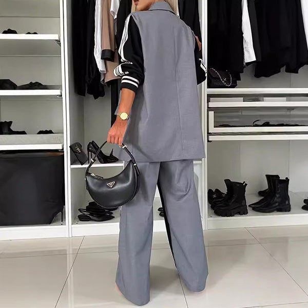 Set med Blazer och Casual Byxor med Patchwork-mönster, två delar