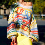 Pulover Tricotat Casual Colorat cu Dungi