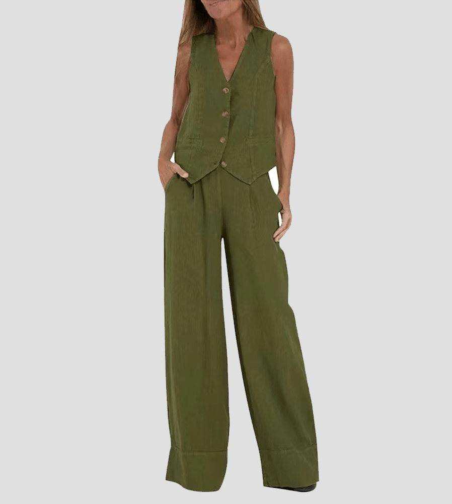 Costum de Leisure din Bumbac cu Vestă și Pantaloni