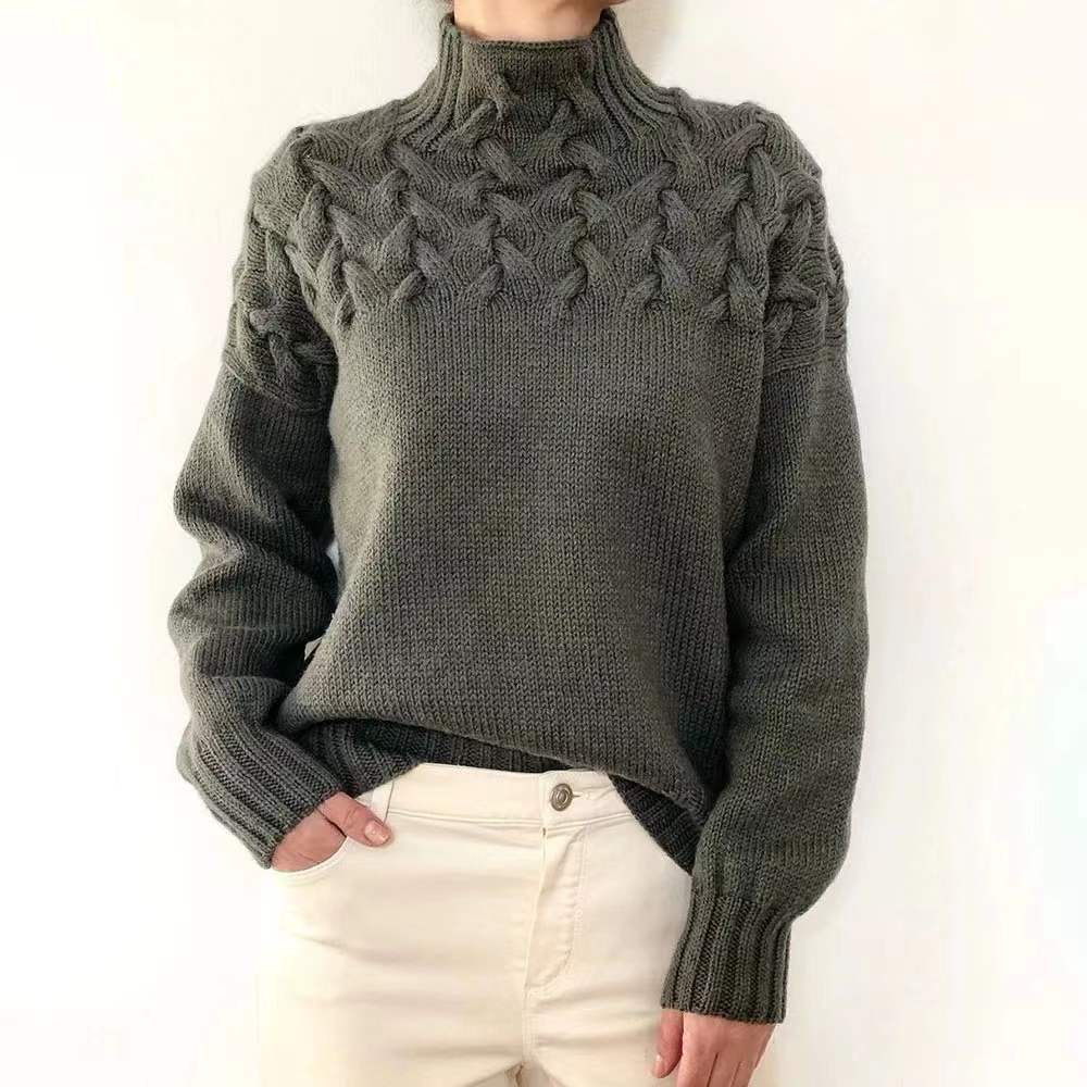 Pulover casual cu guler înalt, de culoare solidă