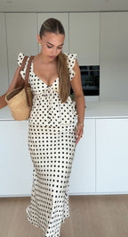 TOP SATIN CU PUNCTE POLKA CREME