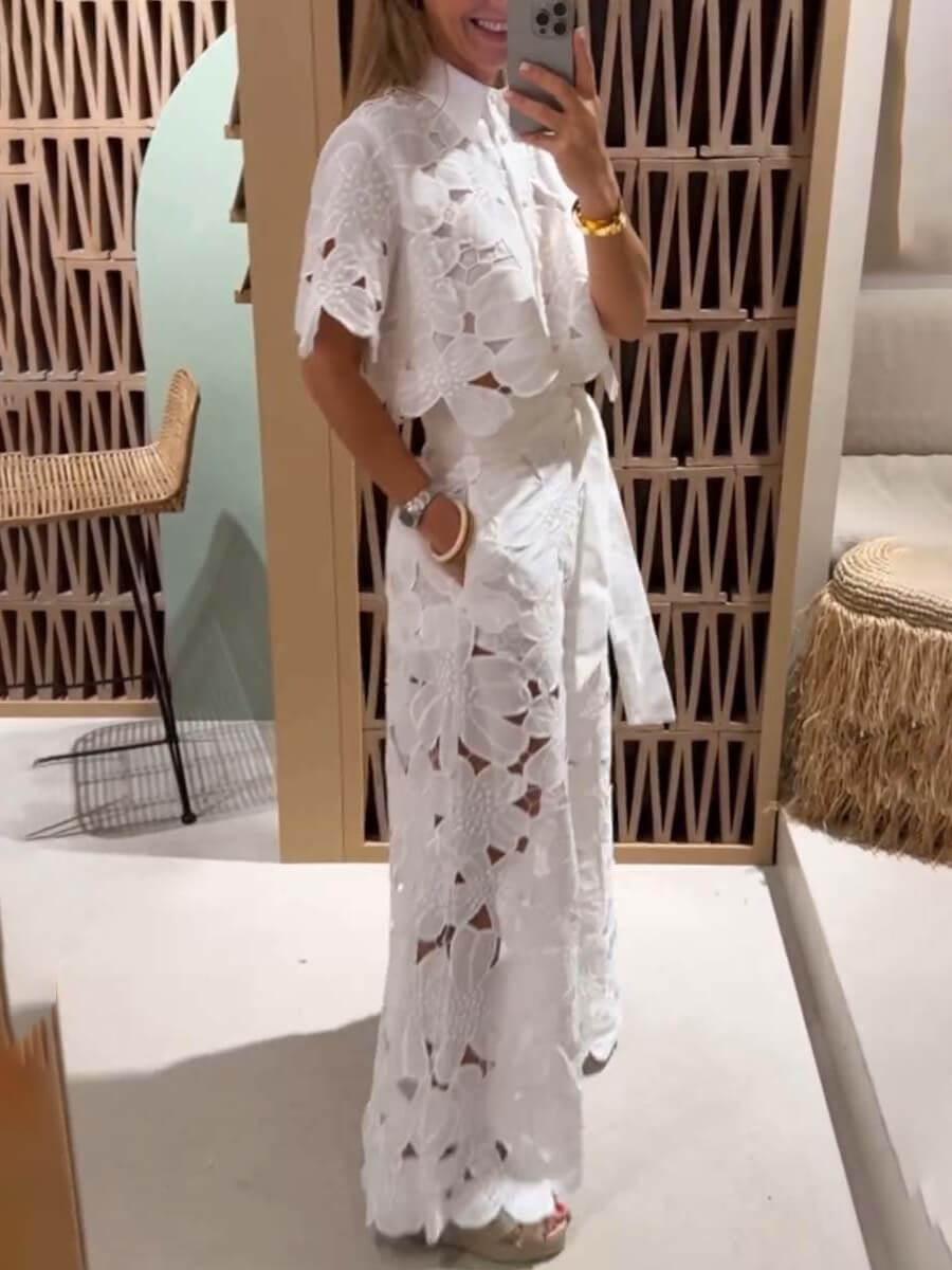 Costum sexy din dantelă brodată florală excepțională
