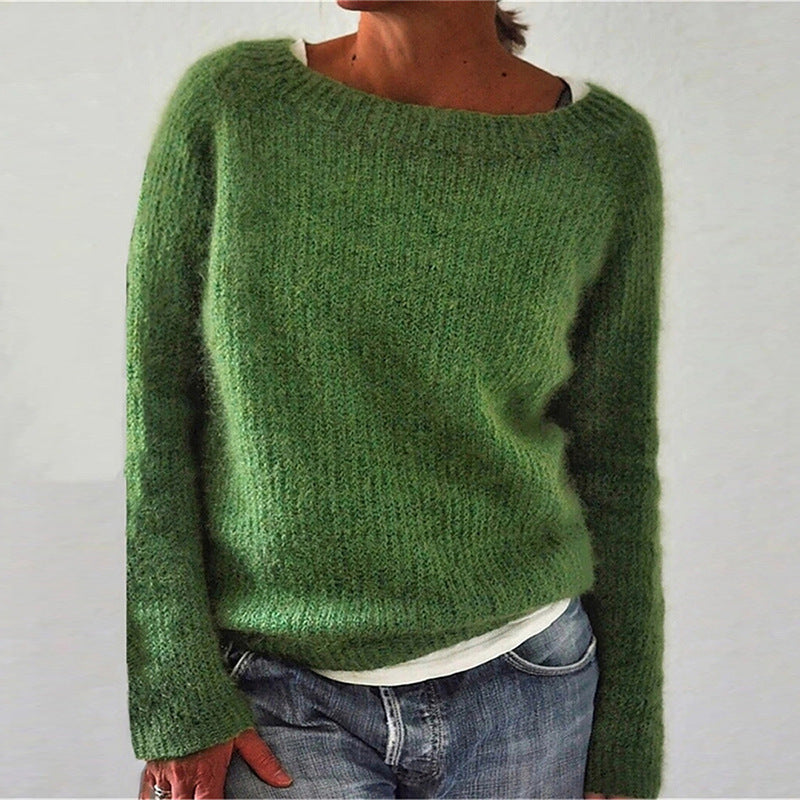 Pulover casual din material moale, cu guler rotund