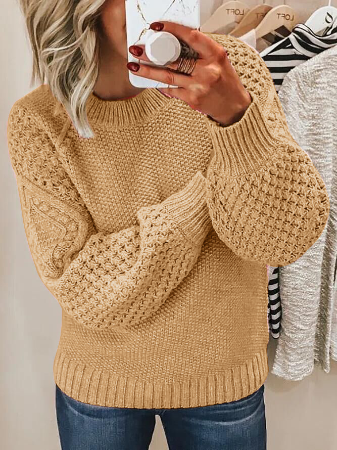 Pulover tricotat Jacquard cu guler rotund