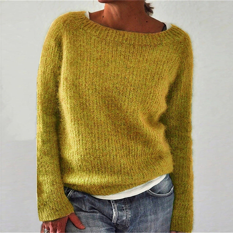 Pulover casual din material moale, cu guler rotund