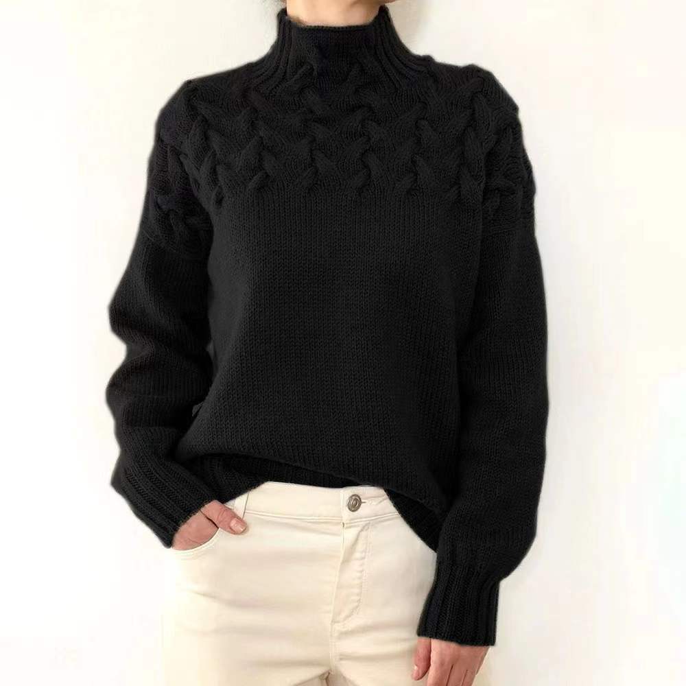 Pulover casual cu guler înalt, de culoare solidă