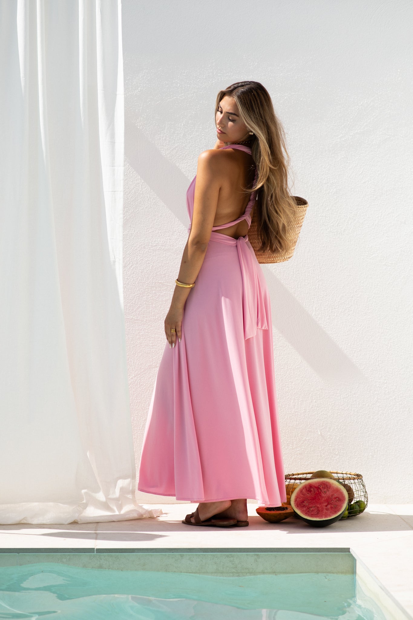 ROCHIE MAXI ÎNTORTOȘATĂ PINK CIREȘ