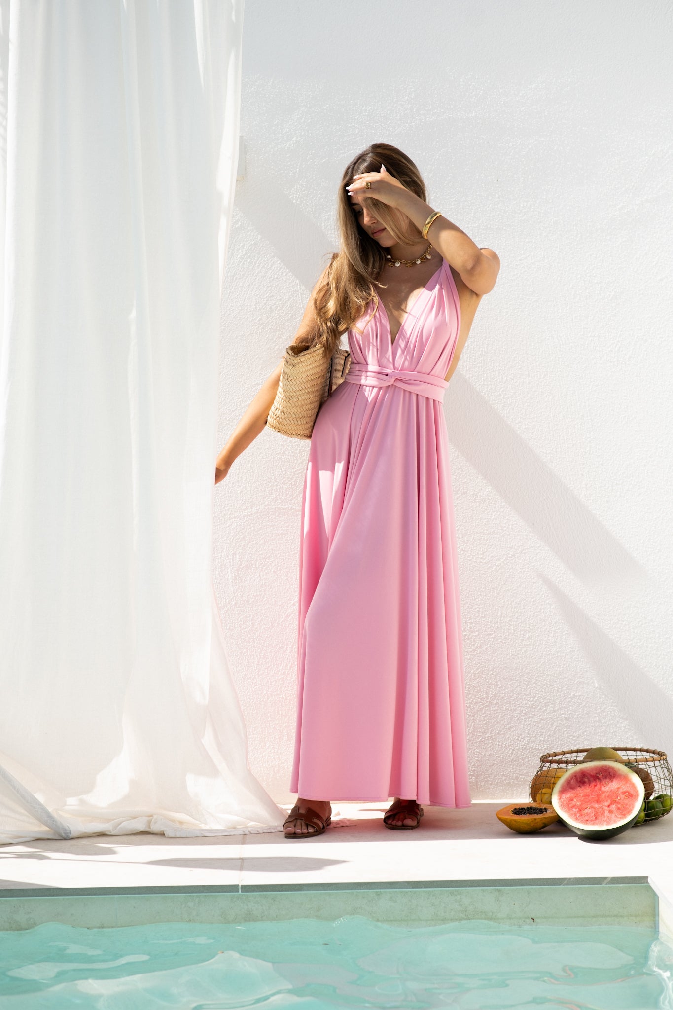 ROCHIE MAXI ÎNTORTOȘATĂ PINK CIREȘ
