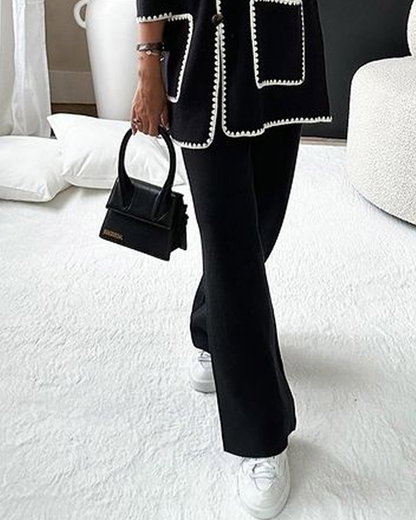 Dekorerad Jacka och Casual Byxor Tvådelad Set