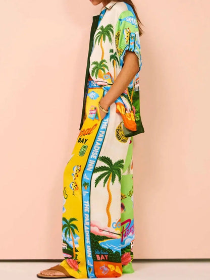 Set med två delar för semester, avslappnad, casual stil, med sommartryck