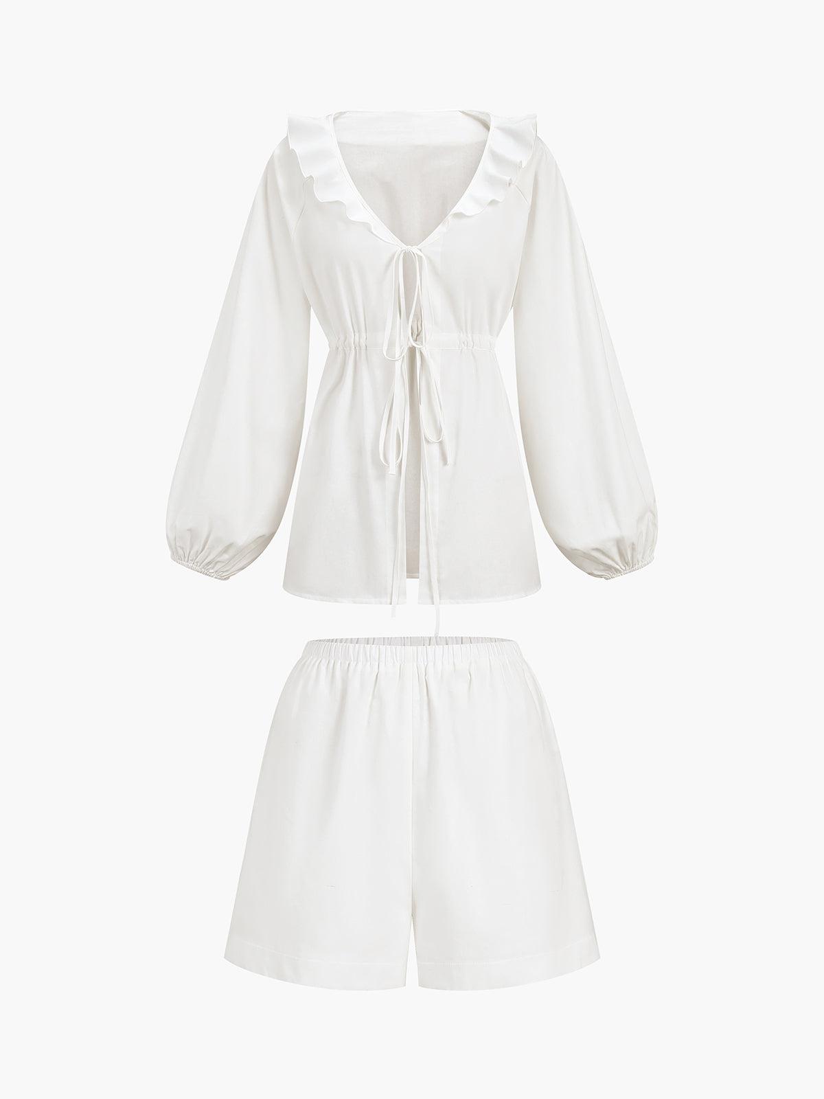 Set de pantaloni scurți din bumbac și in Cowgirl Melody, două piese