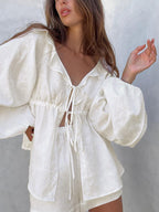 Set de pantaloni scurți din bumbac și in Cowgirl Melody, două piese