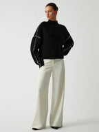 Alma | Pulover Oversize-Dolcevita cu Detalii Piqué