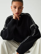 Alma | Pulover Oversize-Dolcevita cu Detalii Piqué