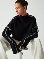 Alma | Pulover Oversize-Dolcevita cu Detalii Piqué