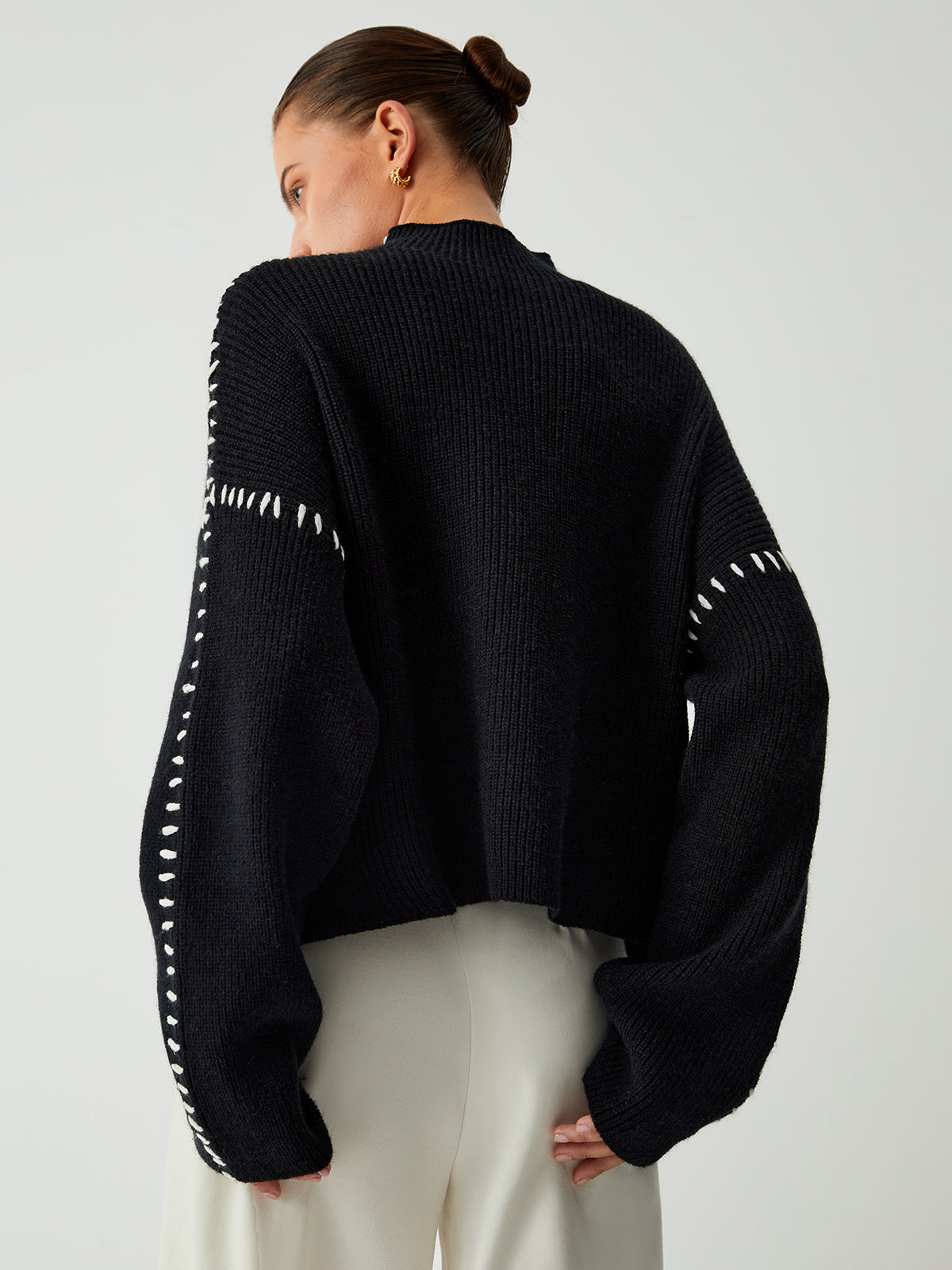 Alma | Pulover Oversize-Dolcevita cu Detalii Piqué