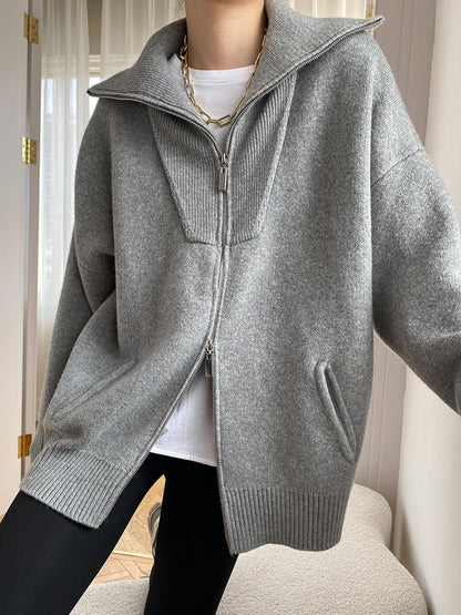 Oversized Cardigan med Ljus Krage