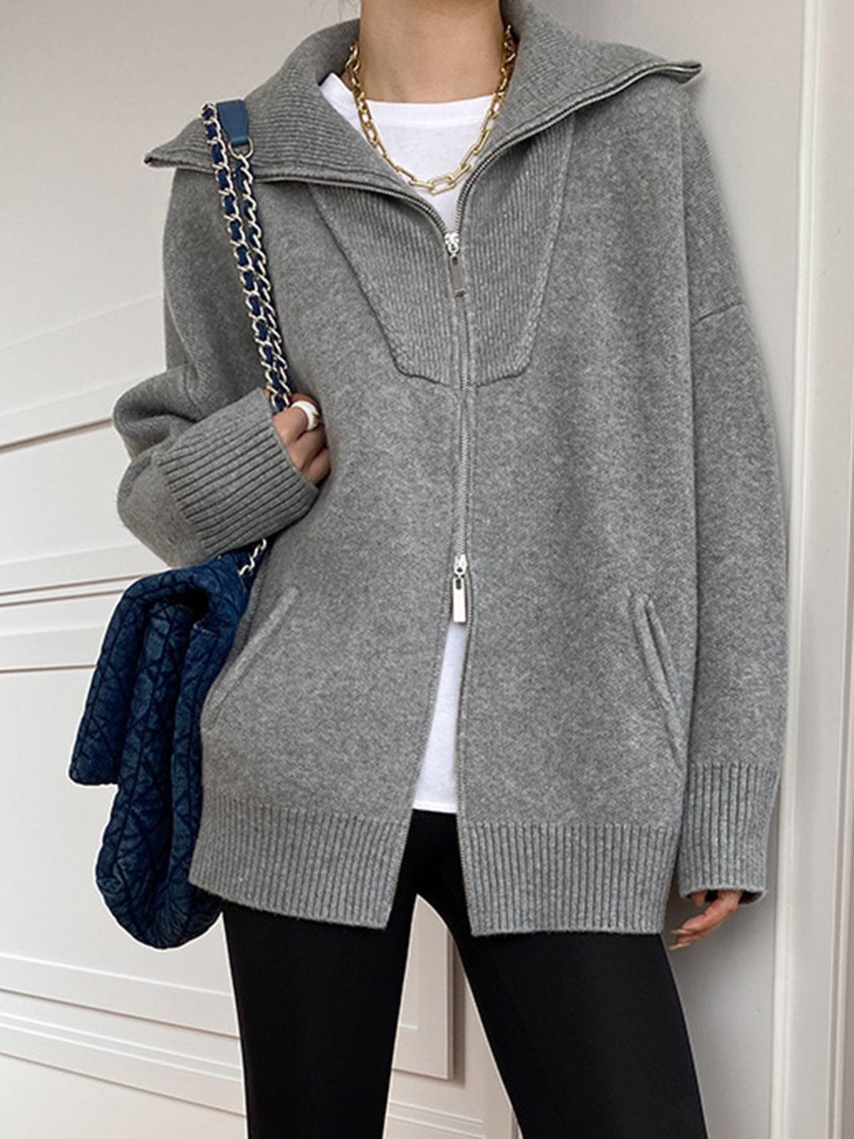 Oversized Cardigan med Ljus Krage