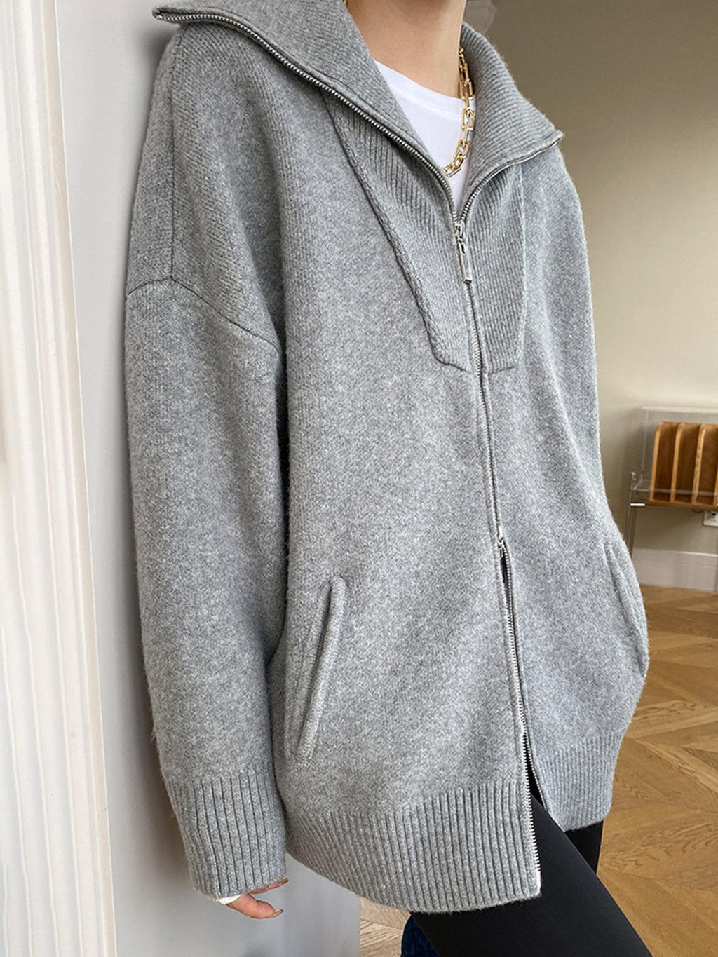 Cardigan Oversized cu Guler Deschis