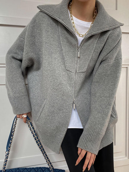 Oversized Cardigan med Ljus Krage