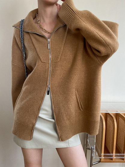 Oversized Cardigan med Ljus Krage