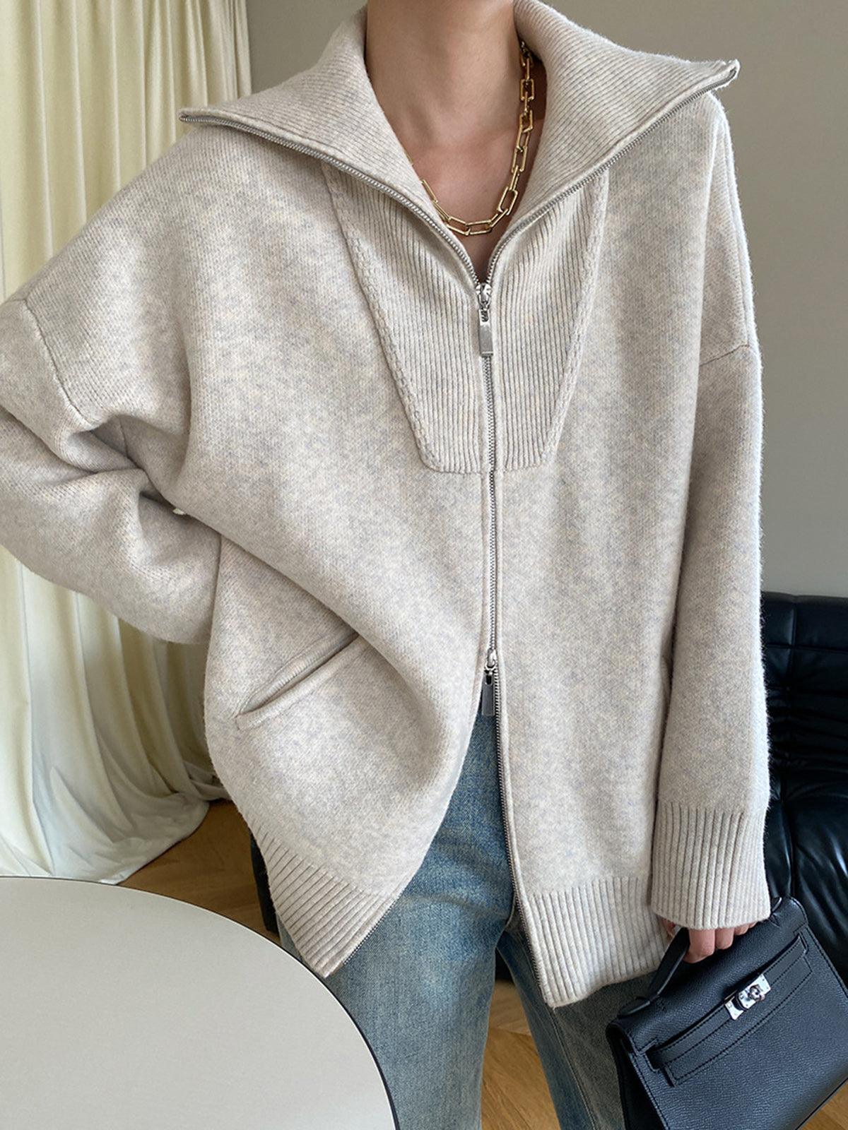 Oversized Cardigan med Ljus Krage