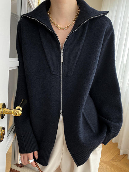 Oversized Cardigan med Ljus Krage