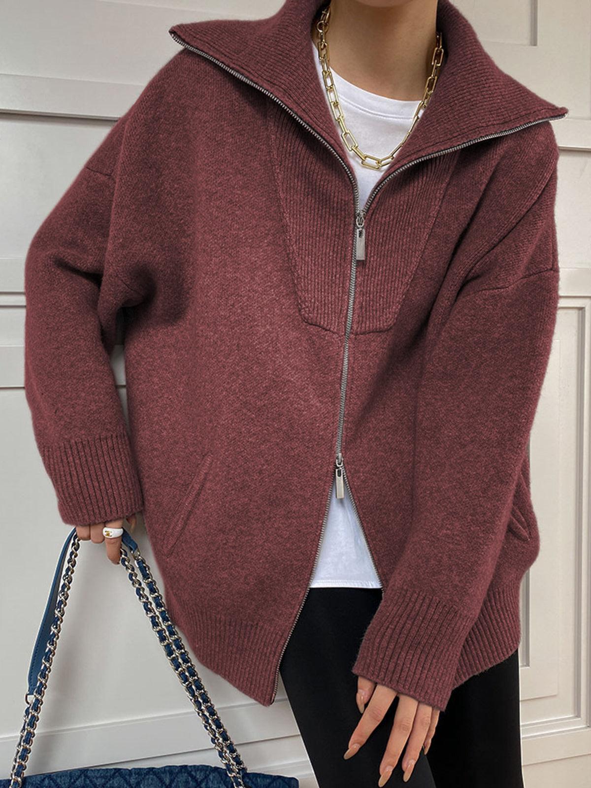Oversized Cardigan med Ljus Krage
