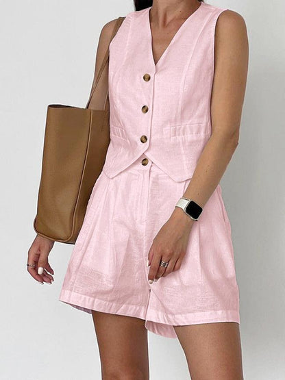 Set av korta byxor i bomull och lin