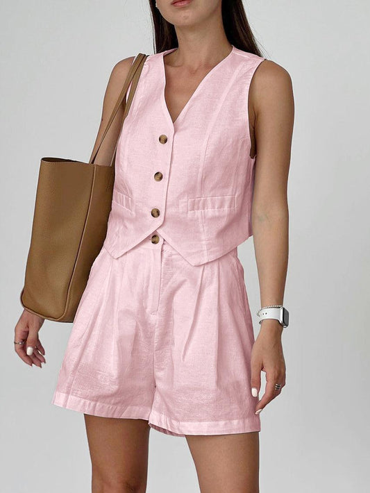 Set av korta byxor i bomull och lin