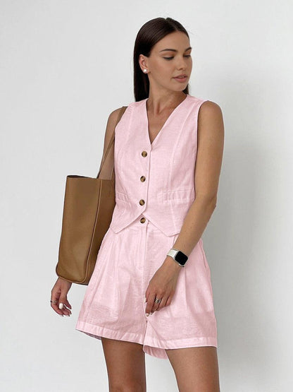 Set av korta byxor i bomull och lin