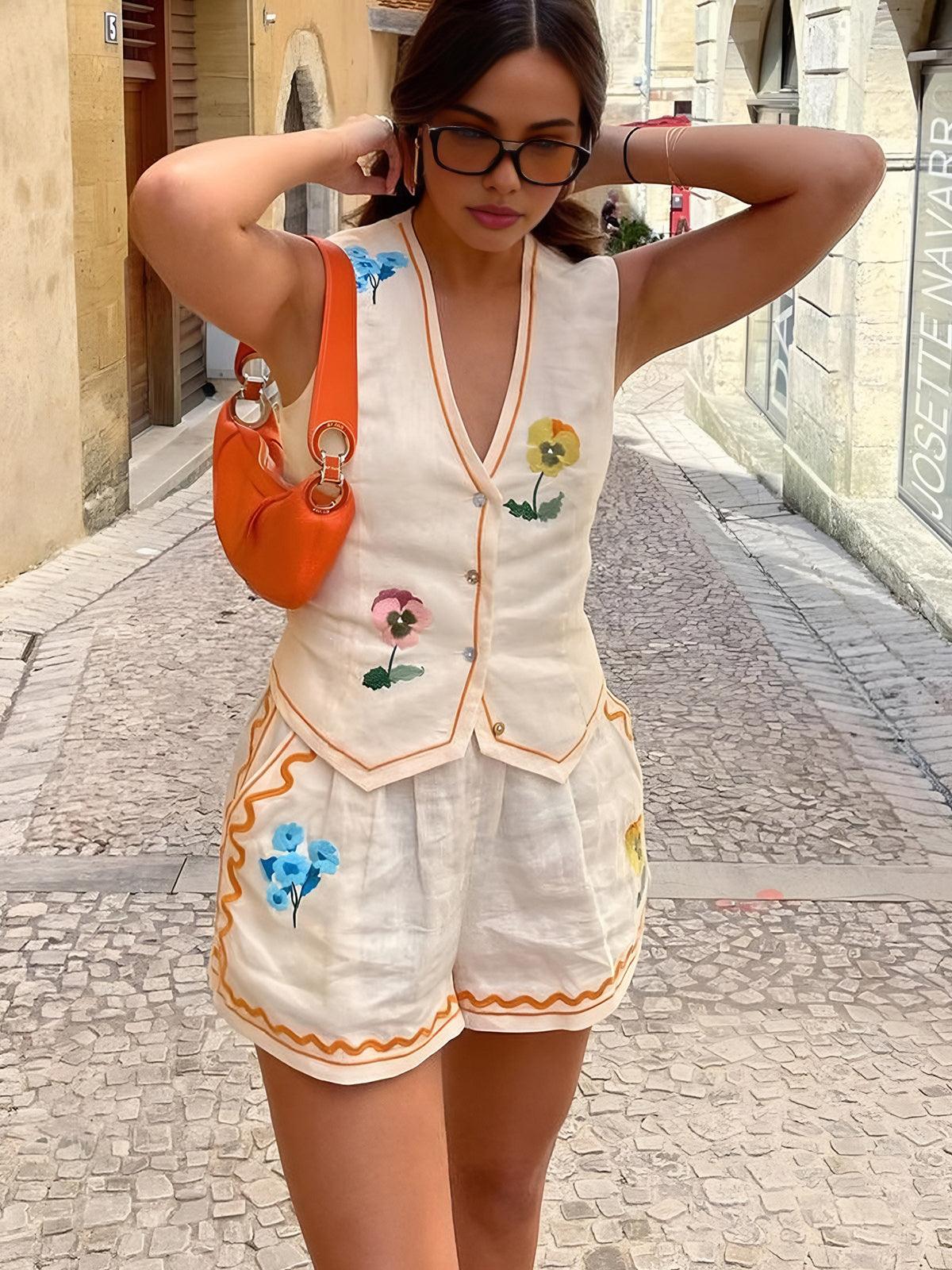 Set de pantaloni scurți cu imprimeu floral