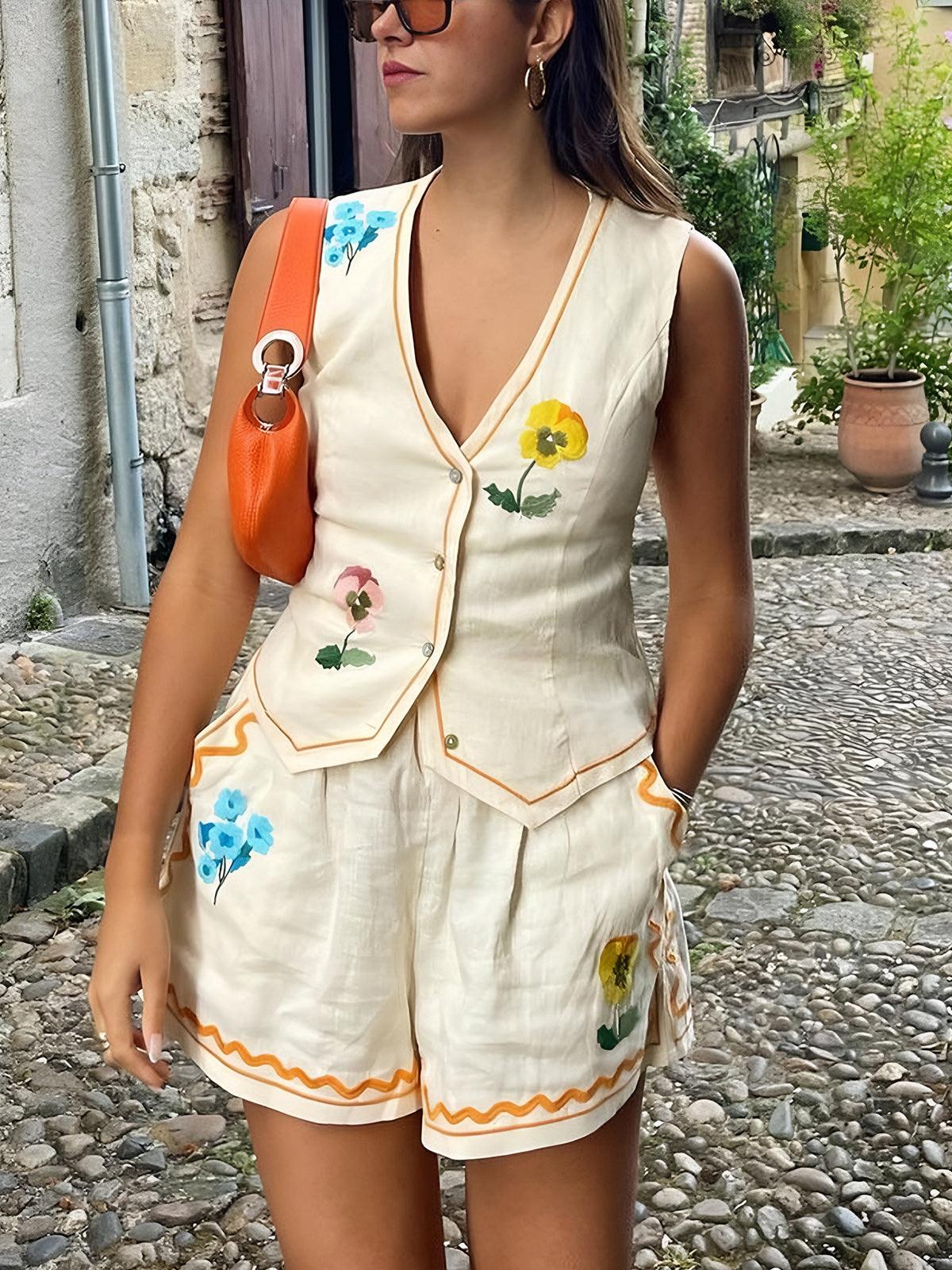 Set de pantaloni scurți cu imprimeu floral