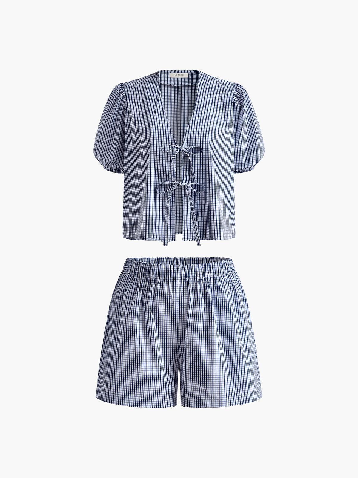 Set de pantaloni scurți cu dantelă în carouri