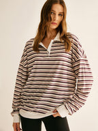 Polo Sweatshirt cu Dungi și Detalii Contrastante