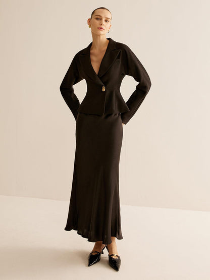 Slim Jacket med Glansig Guldknapp