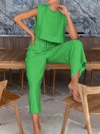 Set de pantaloni largi din in, două piese