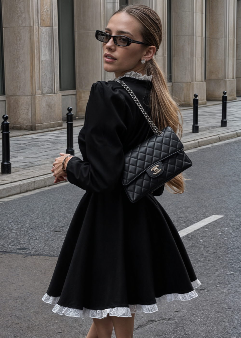 Everly | Rochie mini din dantelă cu talie înaltă