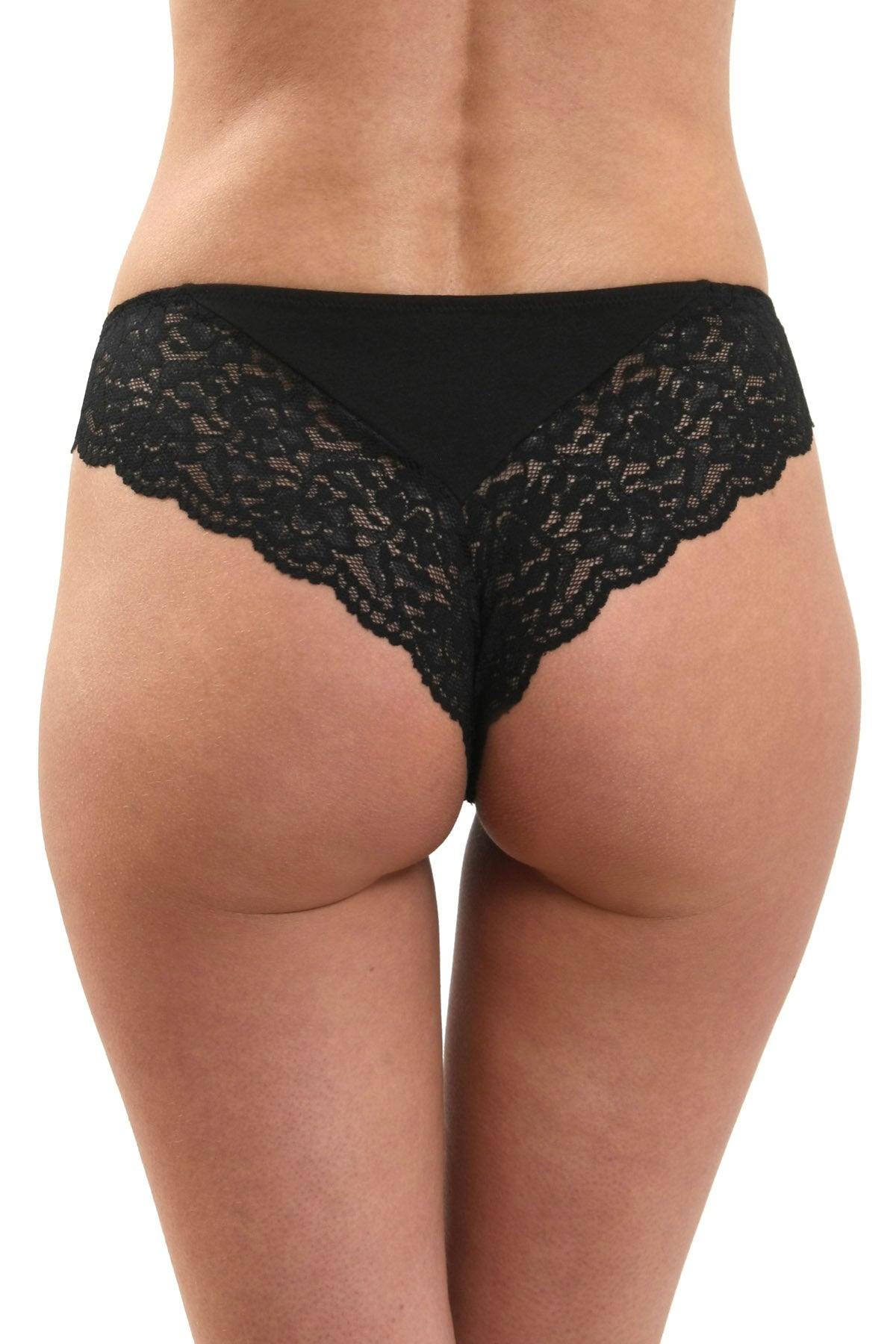 Braziliansk trosa i bomull och spets Svart FIONA S1505