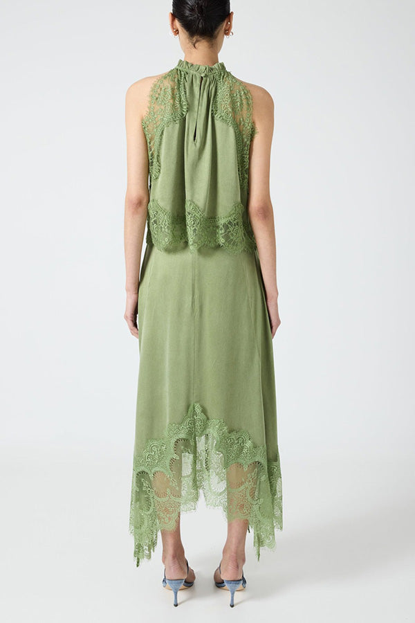 Set med plisserad spetskrage + kjol med ojämna slitsar