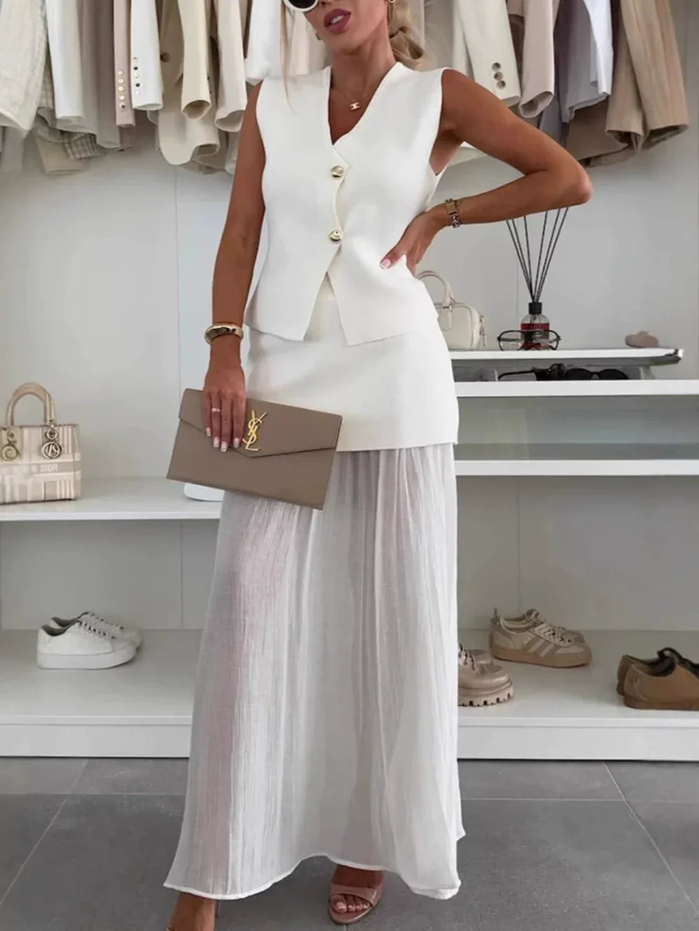 Tulle-trikå, patchwork, lång plisserad kjol