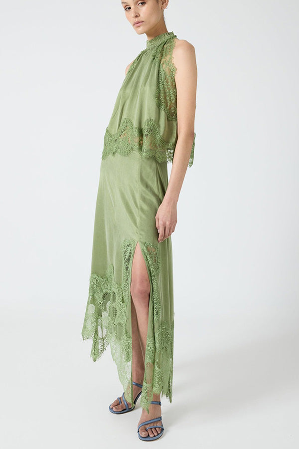 Set med plisserad spetskrage + kjol med ojämna slitsar