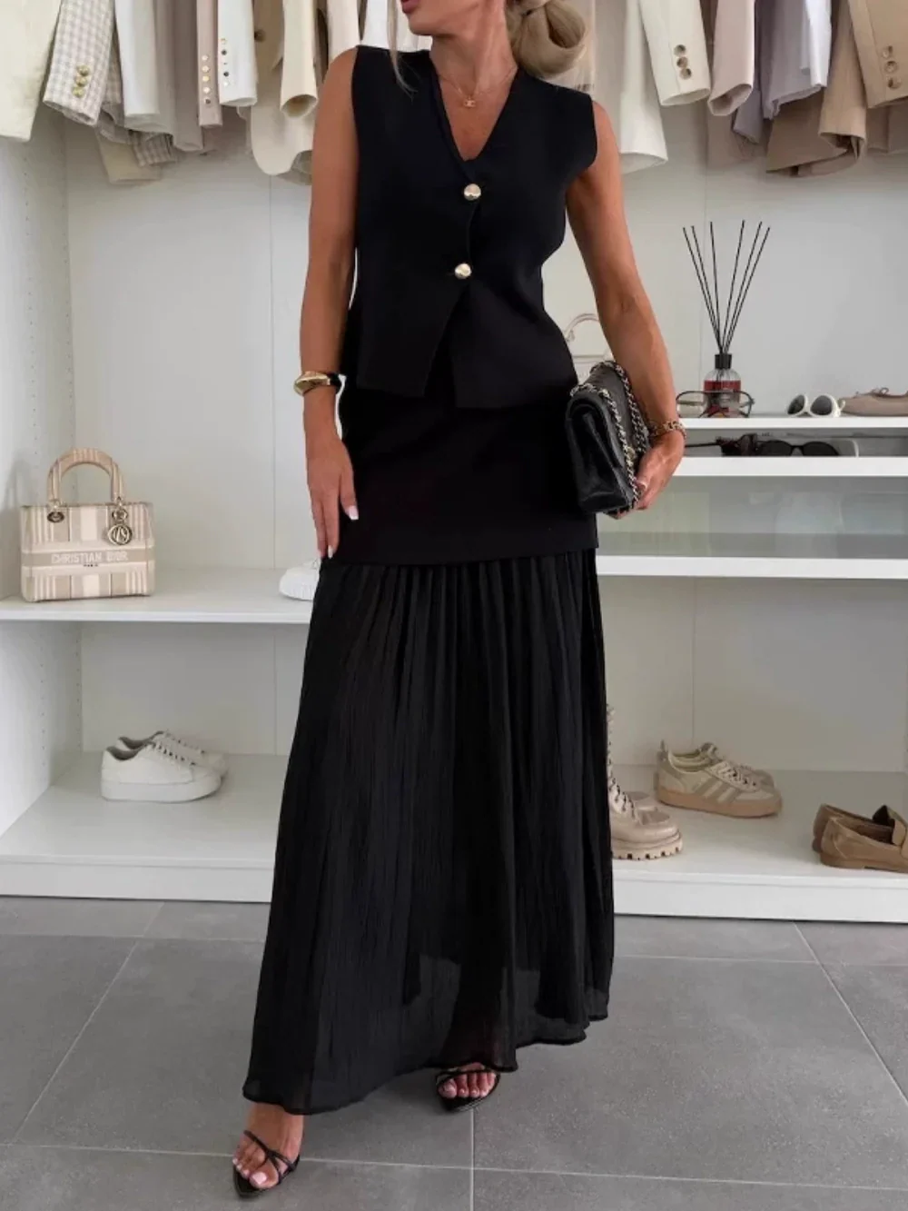 Tulle-trikå, patchwork, lång plisserad kjol