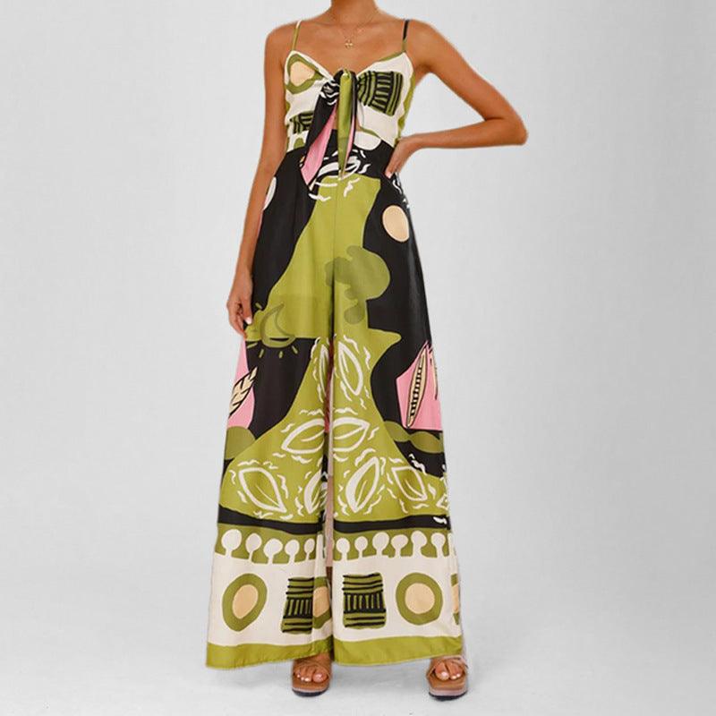 Elegant jumpsuit med justerbar midja, med axelremmar, vida och raka byxor