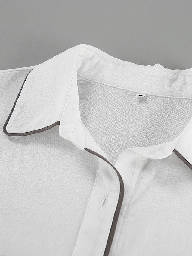 Skjorta och Shorts i Bomull och Lin i Kontrast Vitt och Svart, Set med Två Delar